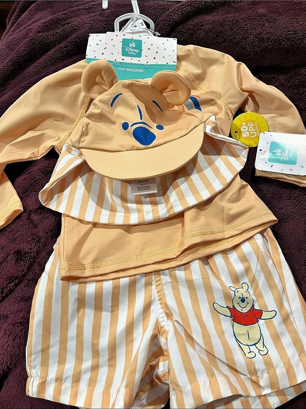 Disney Baby Winnie the Pooh Rash Guard and Swim Trunks Set with Hat Swim Set